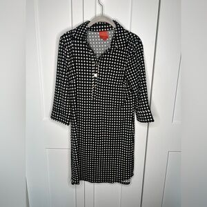 Tracy Negoshian Monochrome Circle Pattern Collared Dress women’s Size Medium
